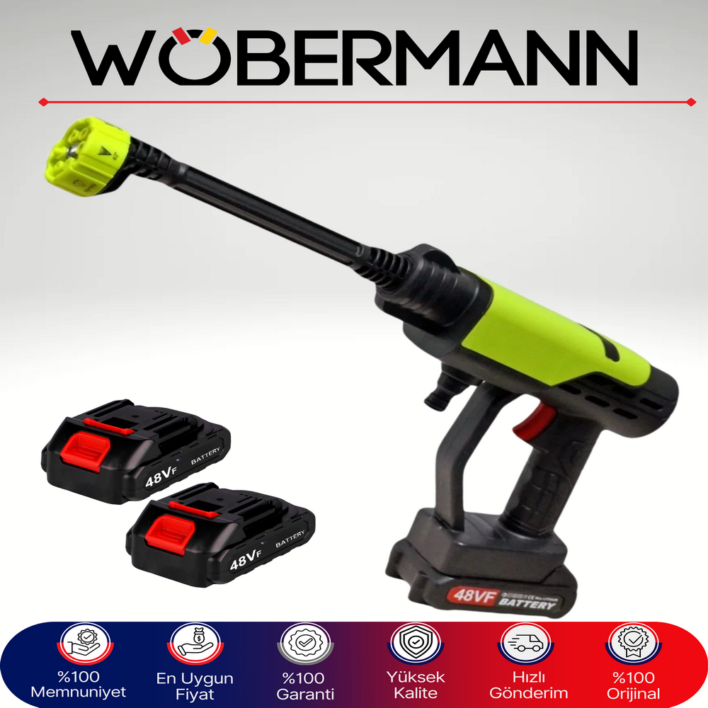 Wöbermann 48VF Şarjlı Basınçlı Yıkama Makinesi | Kablosuz Su Tabancası | Çift Bataryalı