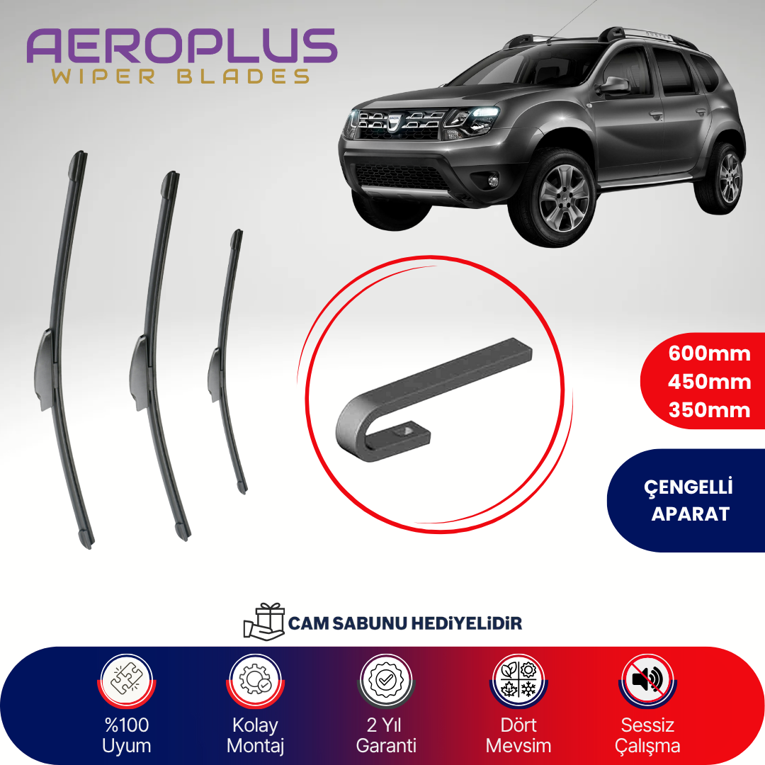 Aeroplus Dacia Duster 2014-2016 Ön Arka Muz Silecek Takımı