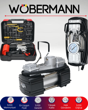 Wöbermann 150 PSI Çift Silindirli Metal Hava Kompresörü – Tamir Setli ve Taşıma Çantalı 12V