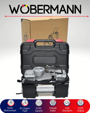Wöbermann 150 PSI Çift Silindirli Metal Hava Kompresörü – Tamir Setli ve Taşıma Çantalı 12V