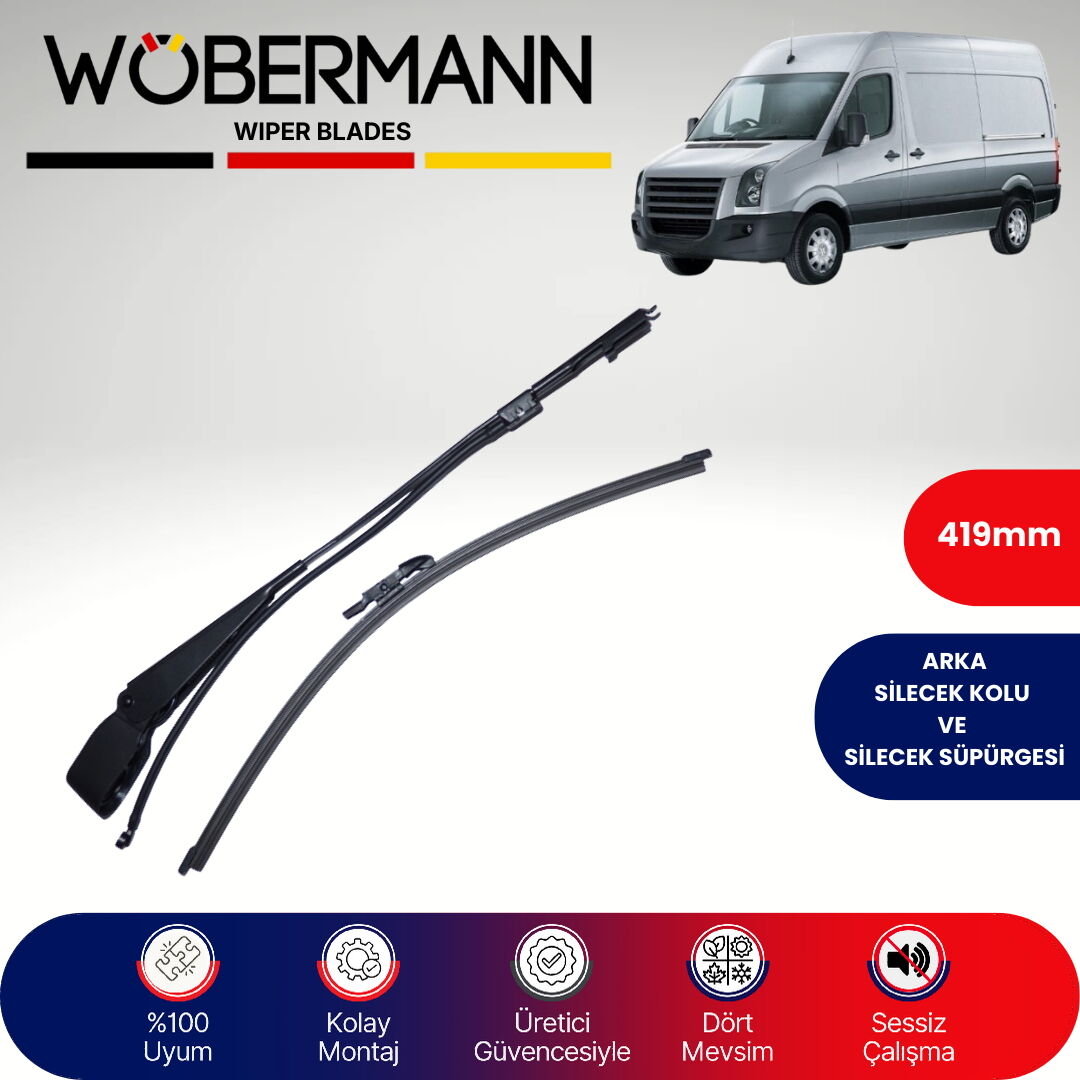 Wöbermann VW Crafter 2E (Fıskiye Hortumlu) 2006-2016 Arka Silecek Kolu ve Süpürgesi Komple