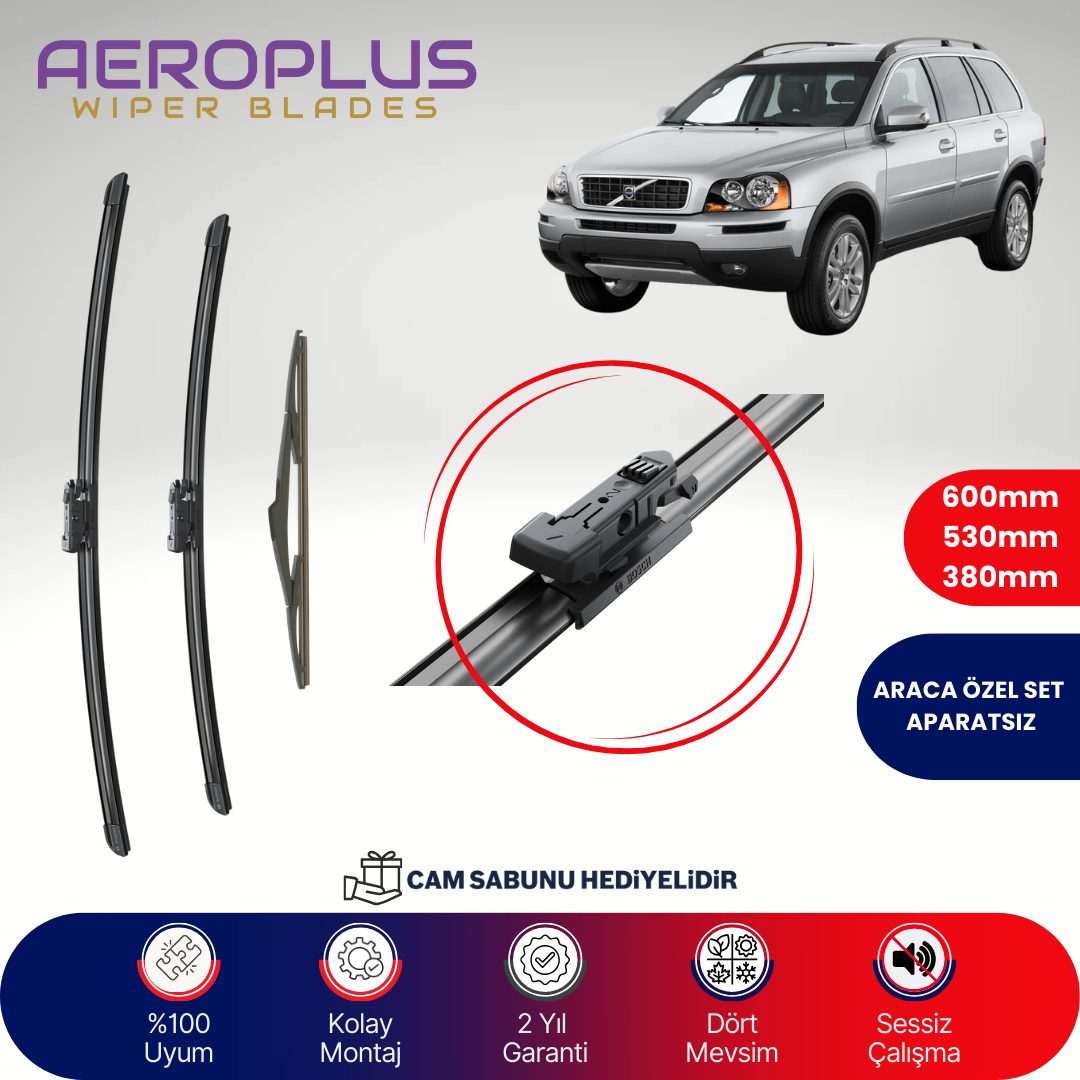 Aeroplus Volvo XC90 2006-2010 Ön Arka Muz Silecek Takımı