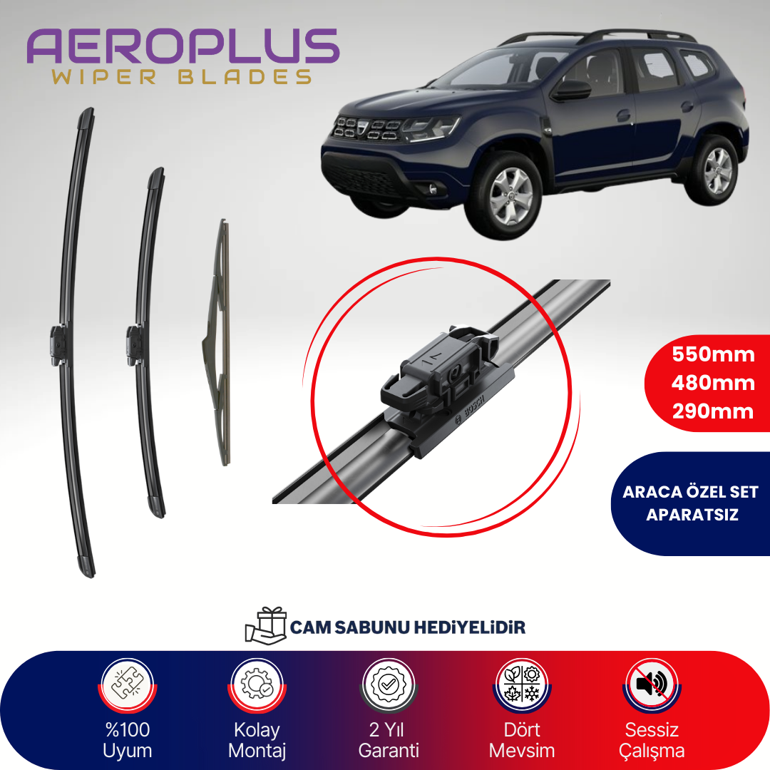 Aeroplus Dacia Duster 2016-2018 Ön Arka Muz Silecek Takımı