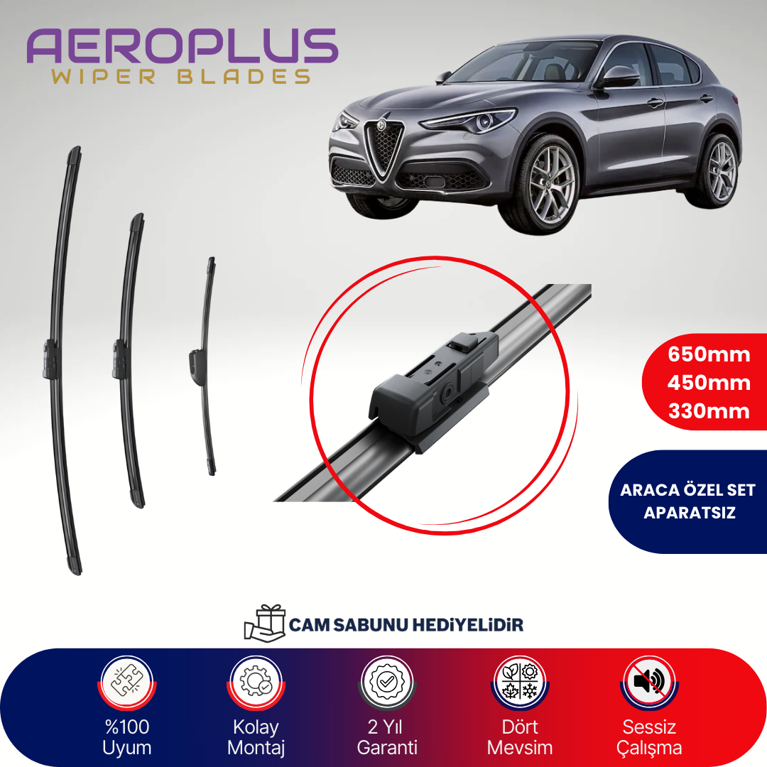 Aeroplus Alfa Romeo Stelvio 2016-2020 Ön Arka Muz Silecek Takımı