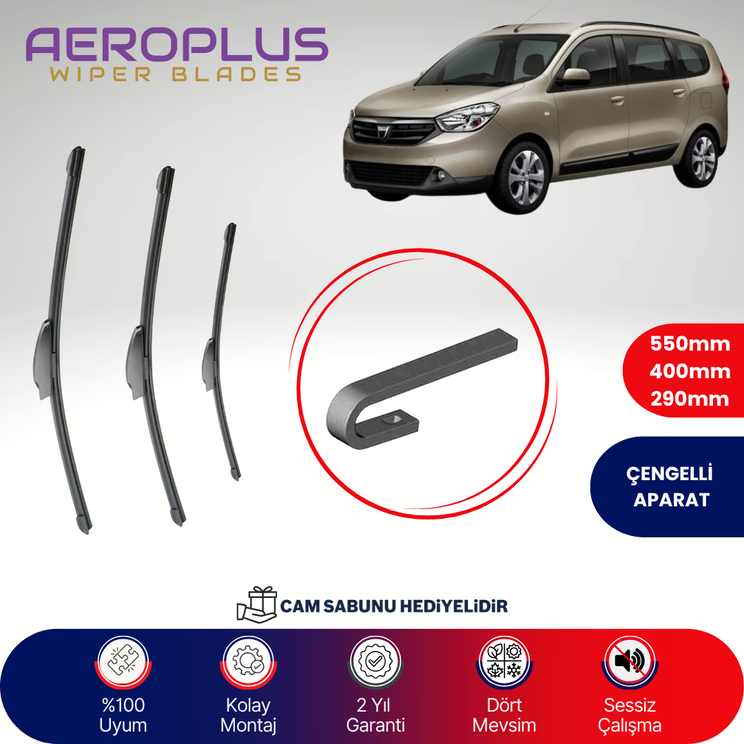 Aeroplus Dacia Lodgy 2012-2015 Ön Arka Muz Silecek Takımı
