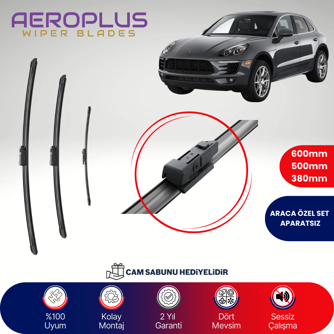 Aeroplus Porsche Macan 2014-2020 Ön Arka Muz Silecek Takımı