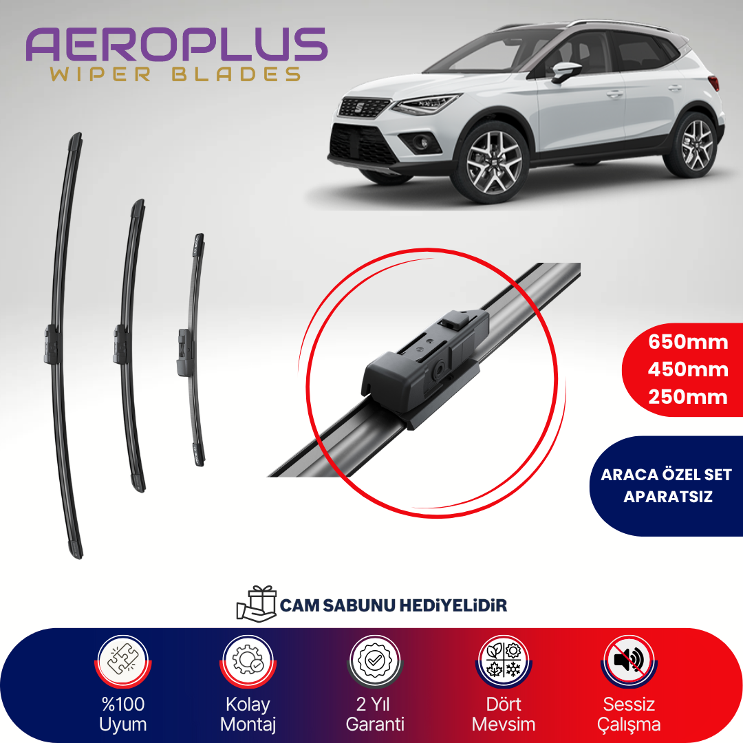Aeroplus Seat Arona 2017-2024 Ön Arka Muz Silecek Takımı
