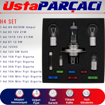H4 Acil Yol Seti 12V Araç Ampul ve Sigorta Seti Far Stop Park Sofit Ampul + Blade Sigorta Seyahat Güvenlik Kiti