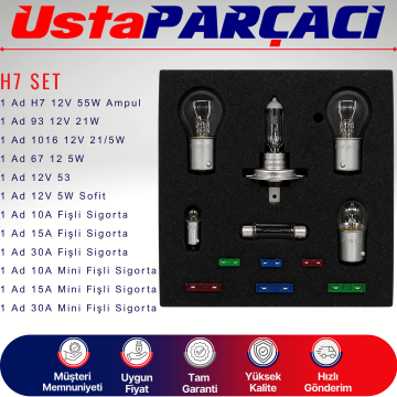 H7 Acil Yol Seti 12V Araç Ampul ve Sigorta Seti Far Stop Park Sofit Ampul + Blade Sigorta Seyahat Güvenlik Kiti