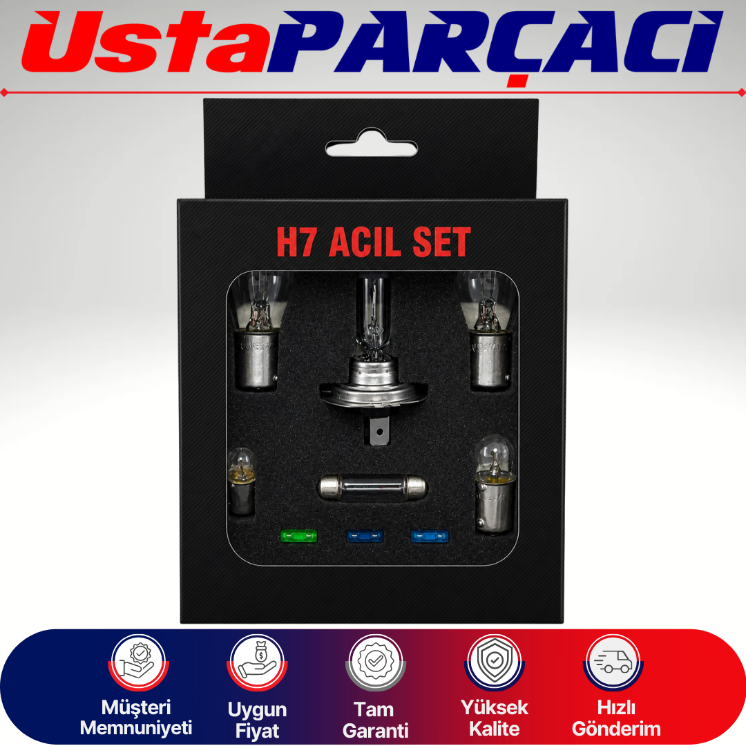 H7 Acil Yol Seti 12V Araç Ampul ve Sigorta Seti Far Stop Park Sofit Ampul + Blade Sigorta Seyahat Güvenlik Kiti