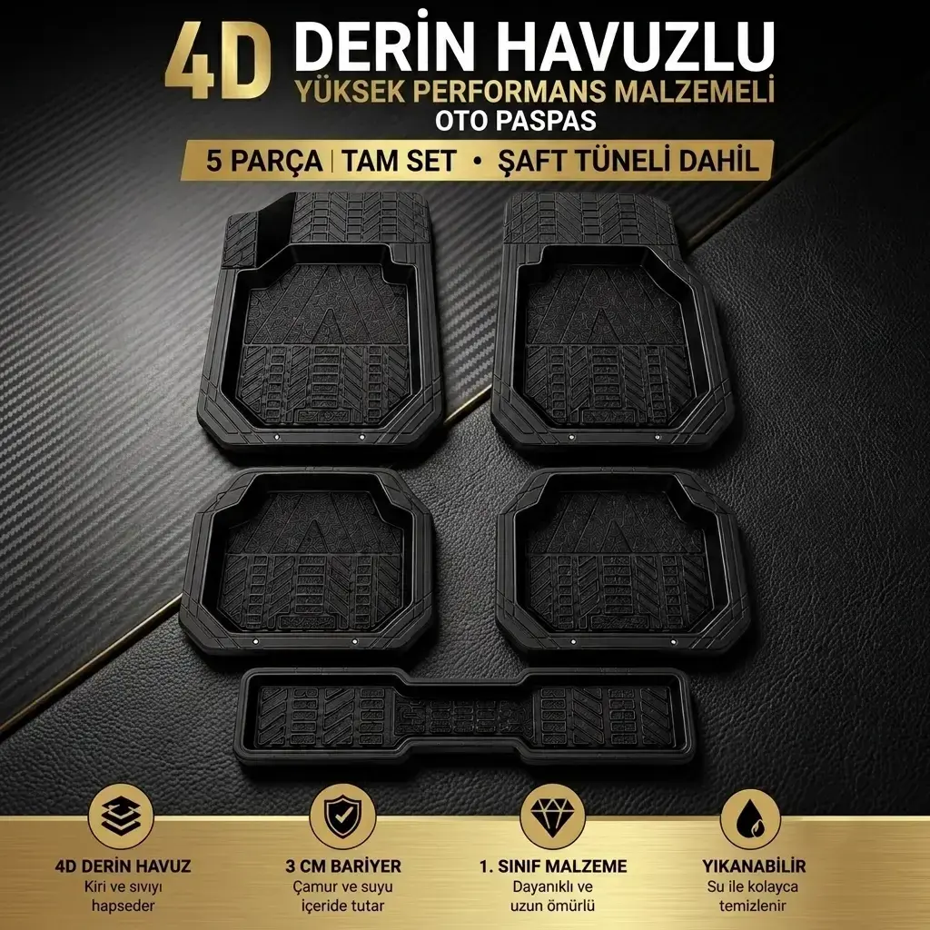 Wöbermann Seat İbiza Uyumlu 4D Premium Oto Paspas Takımı (Kesilebilir Universal Yapı)