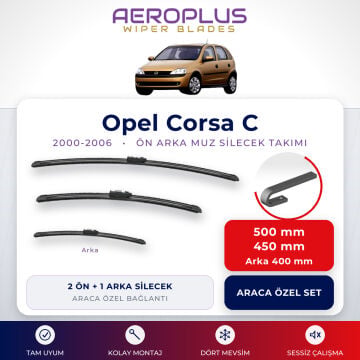 Aeroplus Opel Corsa C 2000-2006 Ön Arka Muz Silecek Takımı