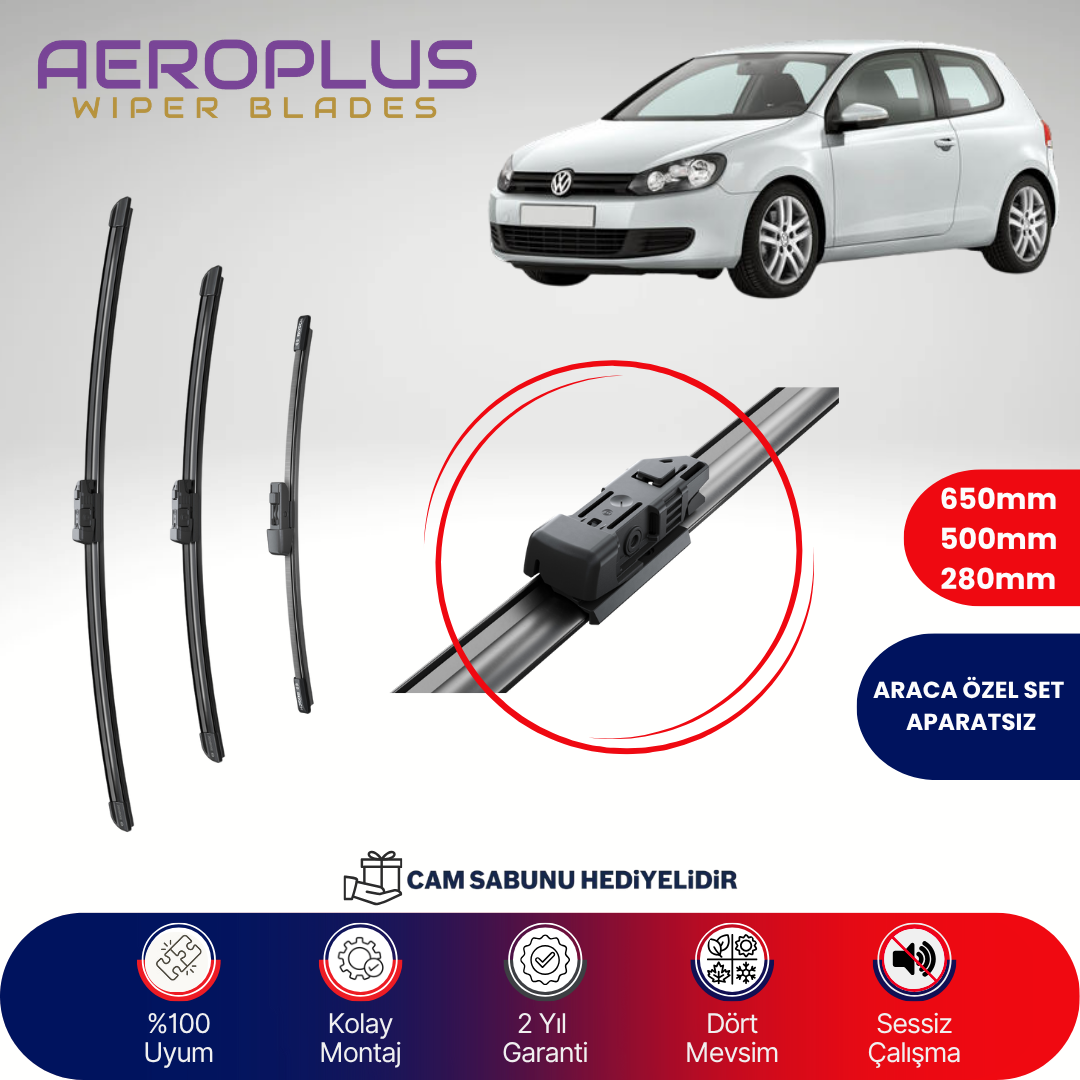 Aeroplus VW Golf 6 2008-2012 Ön Arka Muz Silecek Takımı