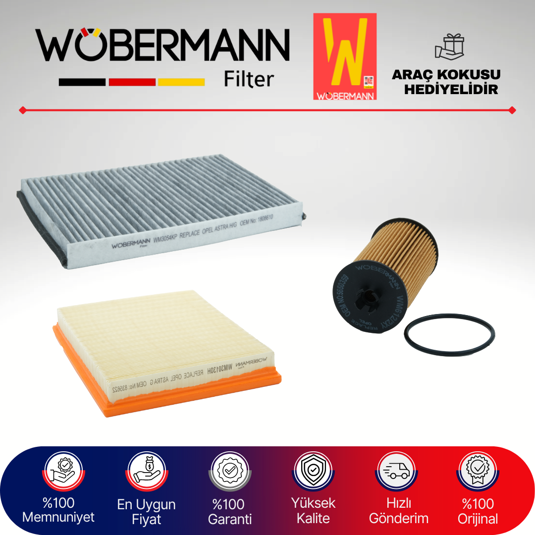 Wöbermann Opel Astra H 1.6 Benzin KARBONLU Filtre Bakım Seti 2007-2014 3KP