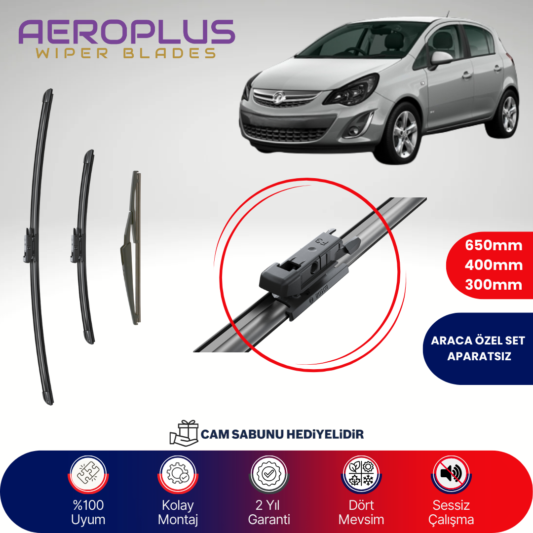 Aeroplus Opel Corsa D 2006-2014 Ön Arka Muz Silecek Takımı