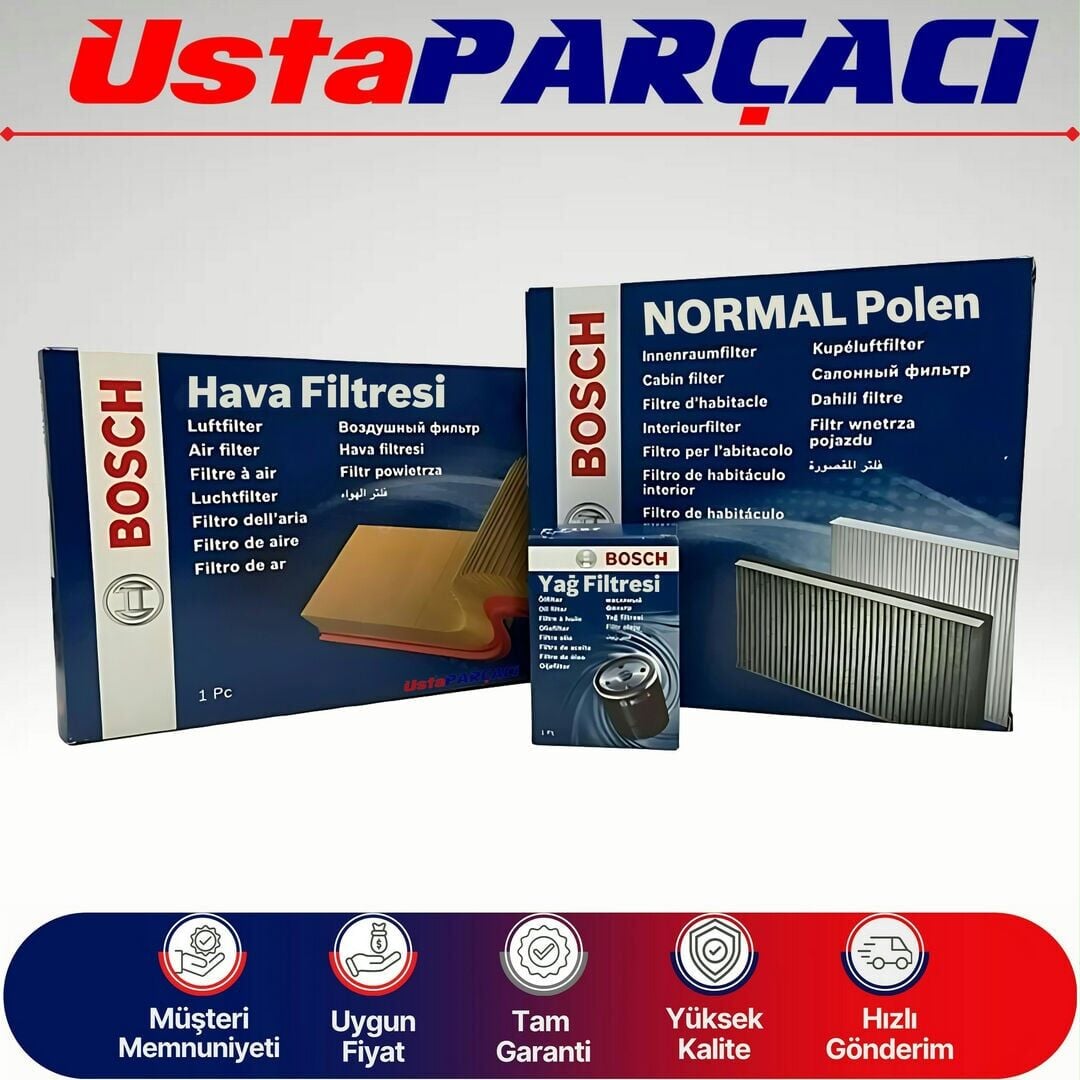 Bosch Peugeot 206 2.0 180Hp Benzinli Filtre Bakım Seti 2003-2006 Hava+Yağ+Standart Polen