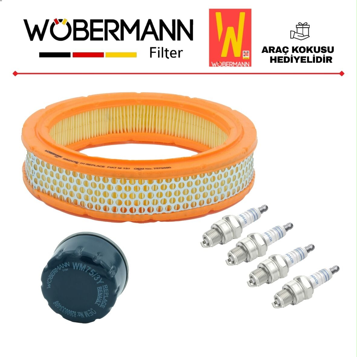 Wöbermann Renault 9 11 19 R9 R11 R19 1.4 Karbüratörlü Periyodik Filtre Bakım Seti Hava-Yağ-Bosch Buji