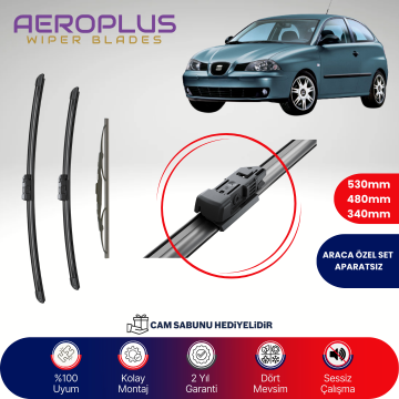 Aeroplus Seat Ibiza 4 2006-2009 Ön Arka Muz Silecek Takımı