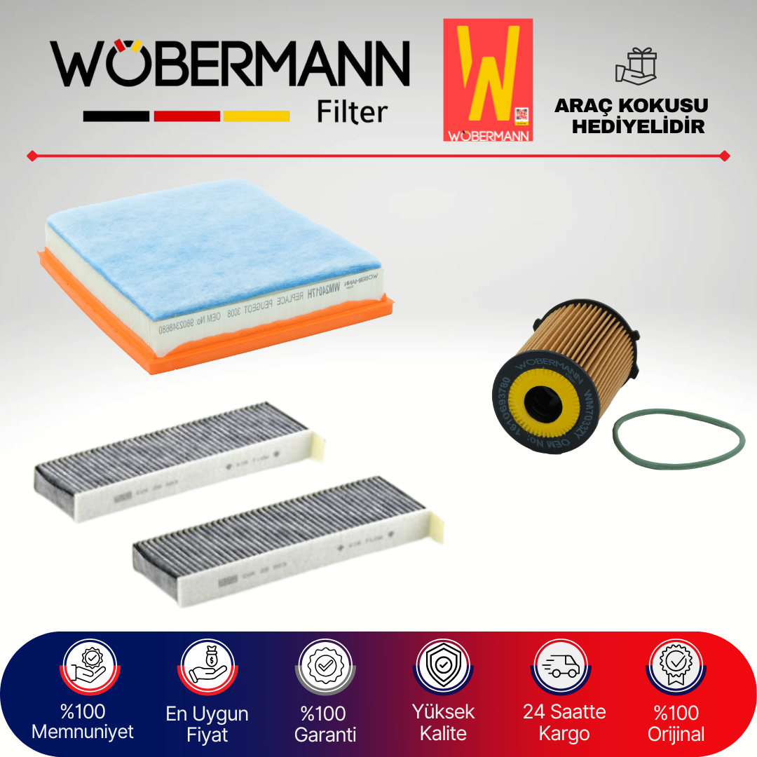 Wöbermann Peugeot 3008 1.6 Benzin Filtre Bakım Seti 2016-2020 3KP