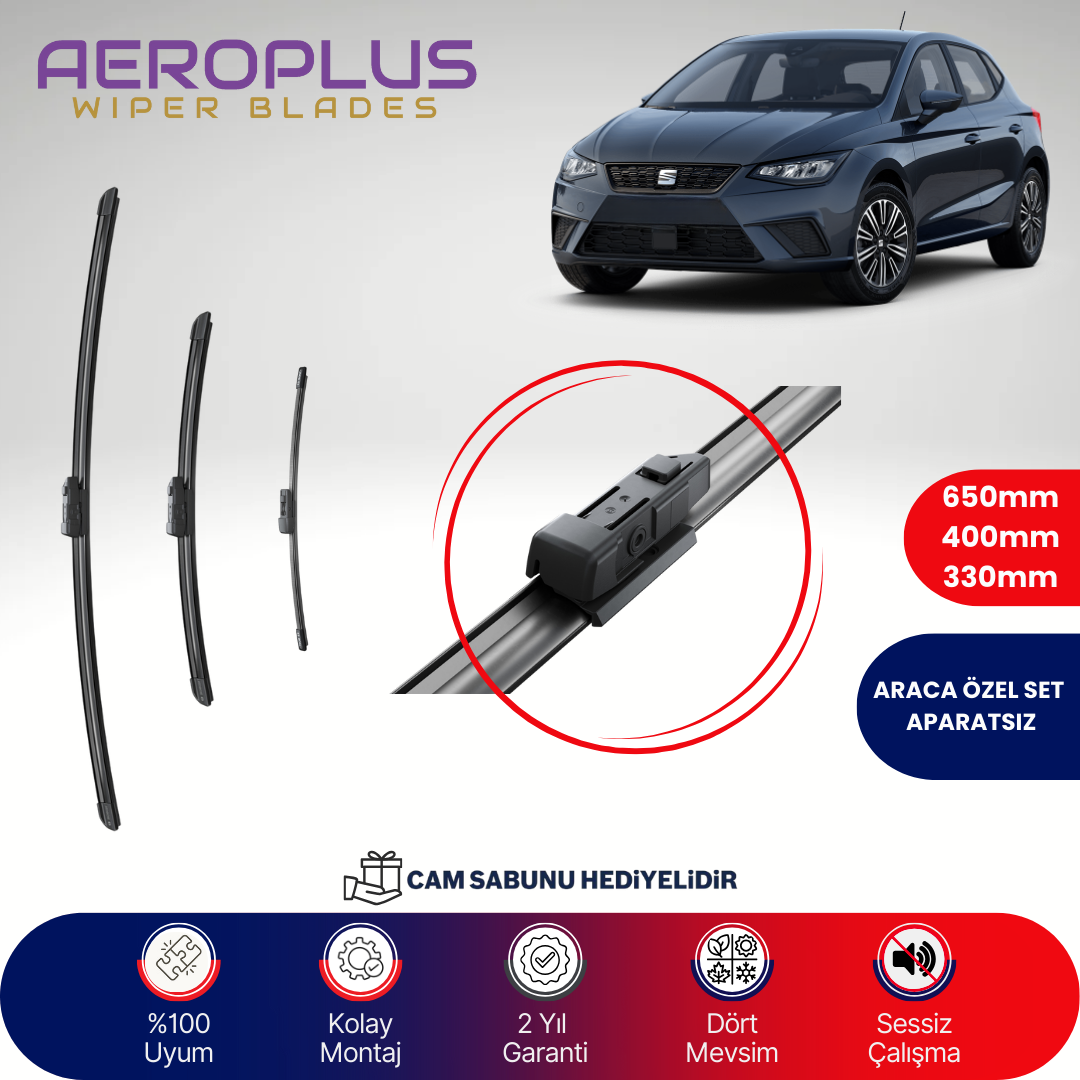 Aeroplus Seat Ibiza 6 2017-2023 Ön Arka Muz Silecek Takımı