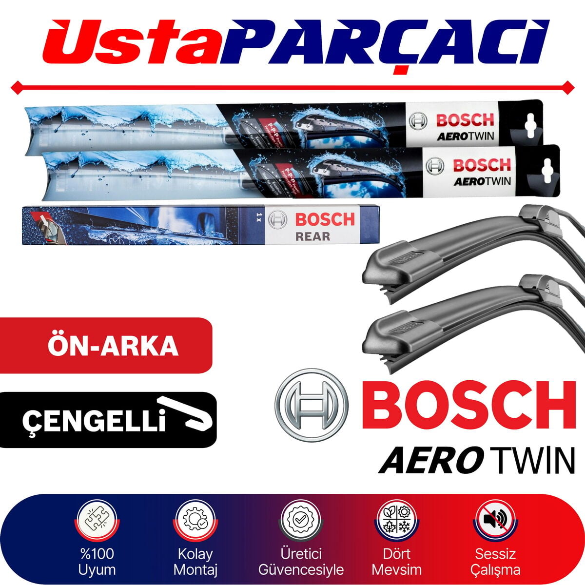 Bosch Daihatsu Sirion 2004-2009 Aerotwin-Rear Ön Arka Silecek Takımı H352