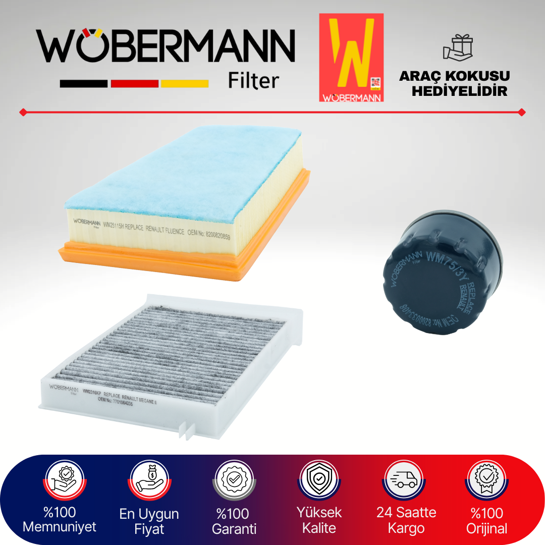 Wöbermann Renault Megane 3 1.6 16V KARBONLU Filtre Bakım Seti 2009-2015 3KP