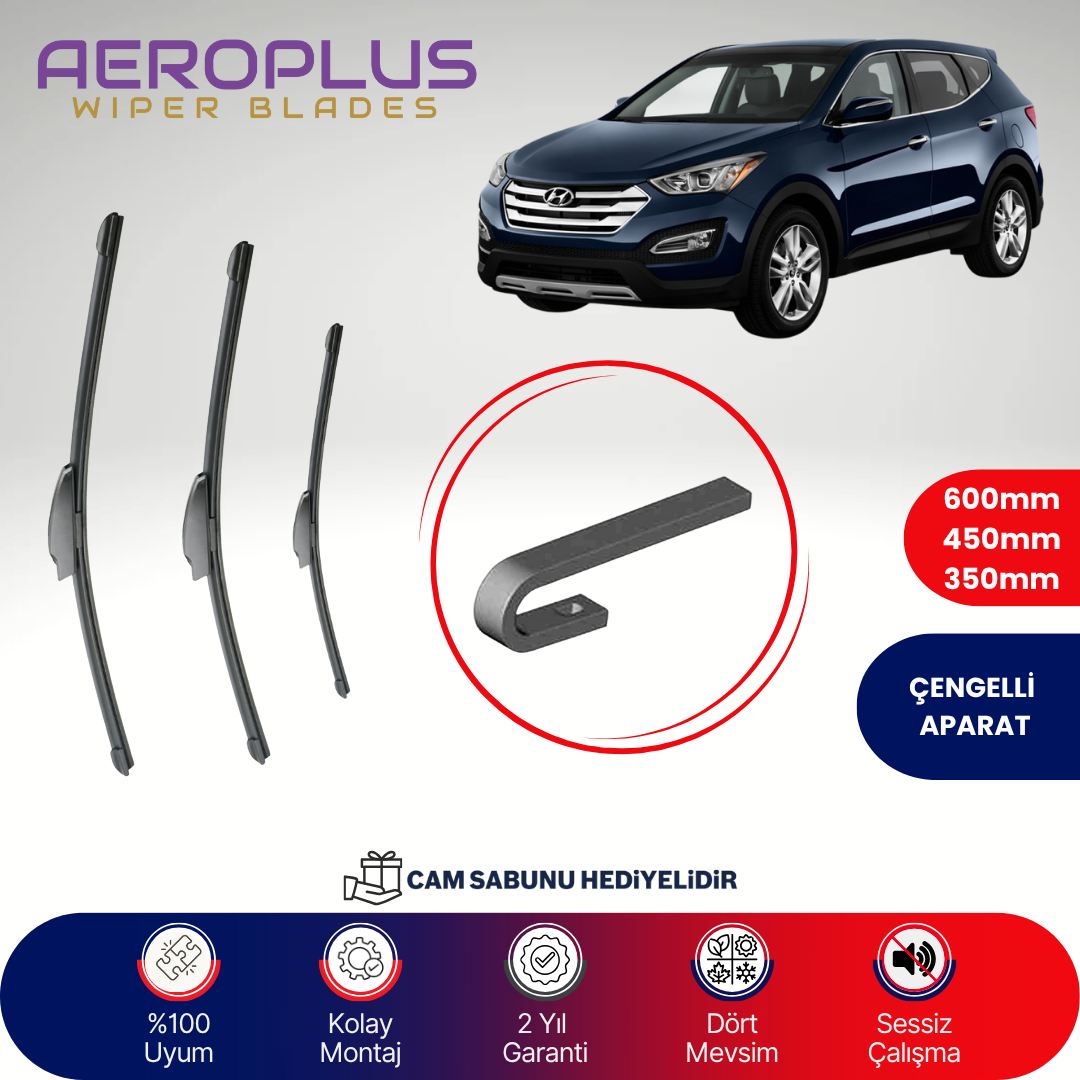 Aeroplus Hyundai Santa Fe 2012-2020 Ön Arka Muz Silecek Takımı