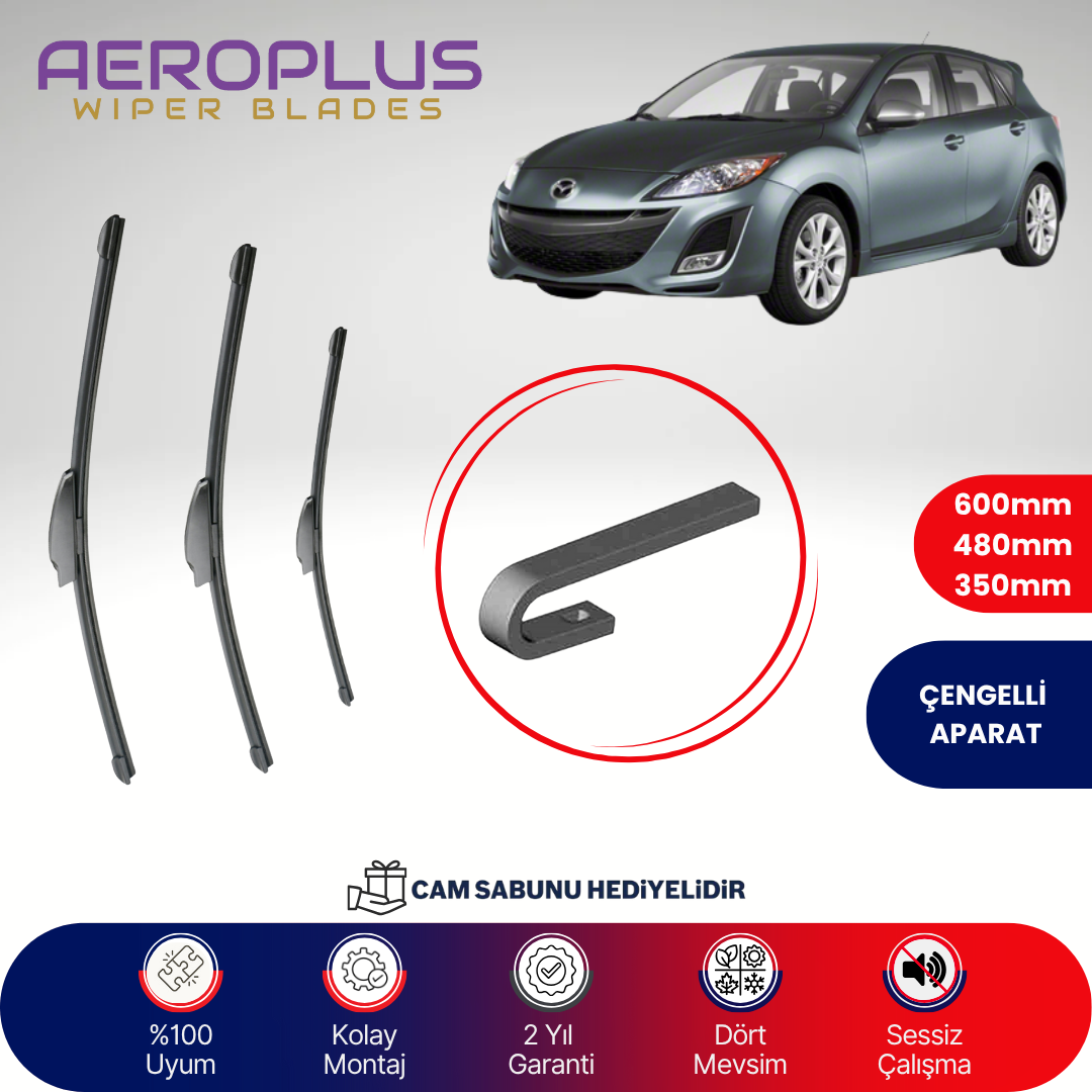 Aeroplus Mazda 3 HB 2009-2013 Ön Arka Muz Silecek Takımı