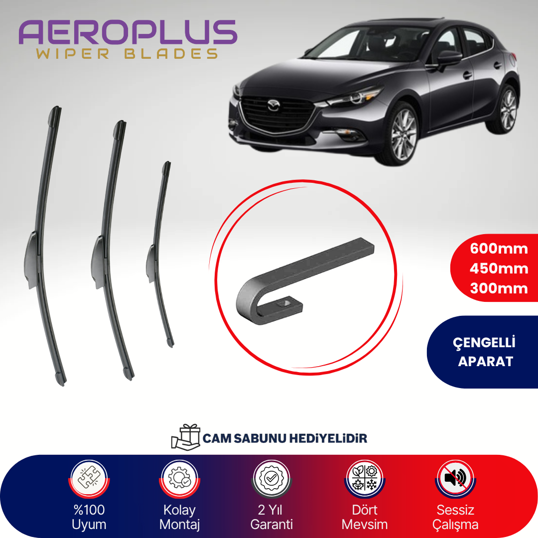 Aeroplus Mazda 3 HB 2013-2016 Ön Arka Muz Silecek Takımı