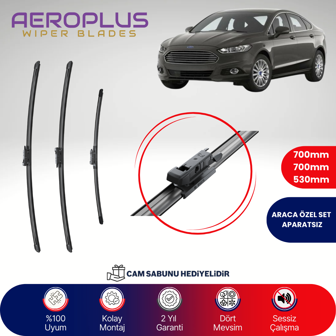 Aeroplus Ford Mondeo 2014-2022 Ön Arka Muz Silecek Takımı