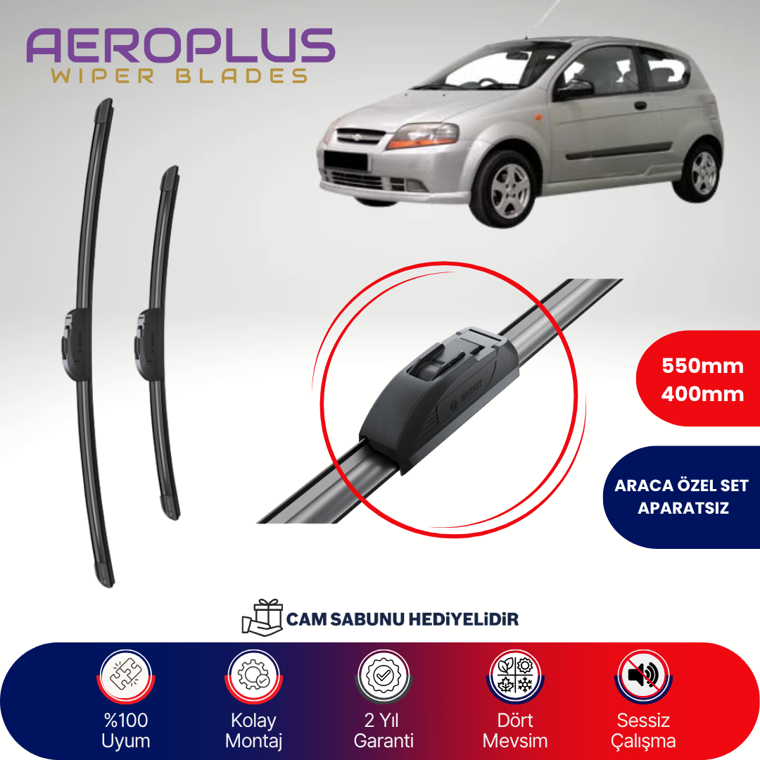 Aeroplus Chevrolet Kalos HB 2005-2008 Muz Silecek Takımı