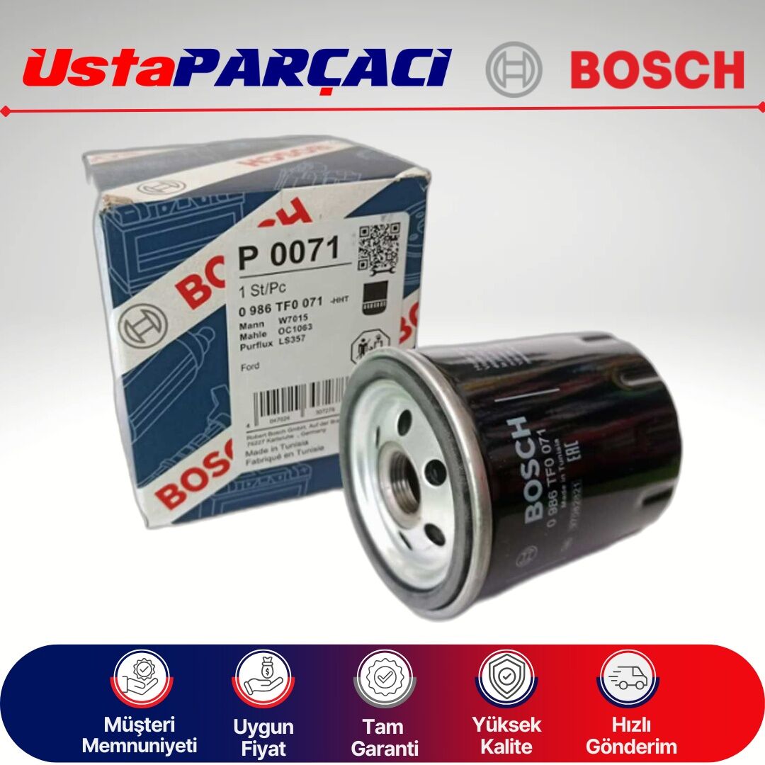 Bosch Volvo V40 1.6 T3 Benzinli Yağ Filtresi 2012-2015 0986TF0071 F026407078 P7078 7S7G-6714-AA