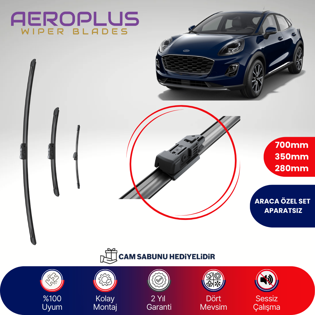 Aeroplus Ford Puma 2019-2025 Ön Arka Muz Silecek Takımı