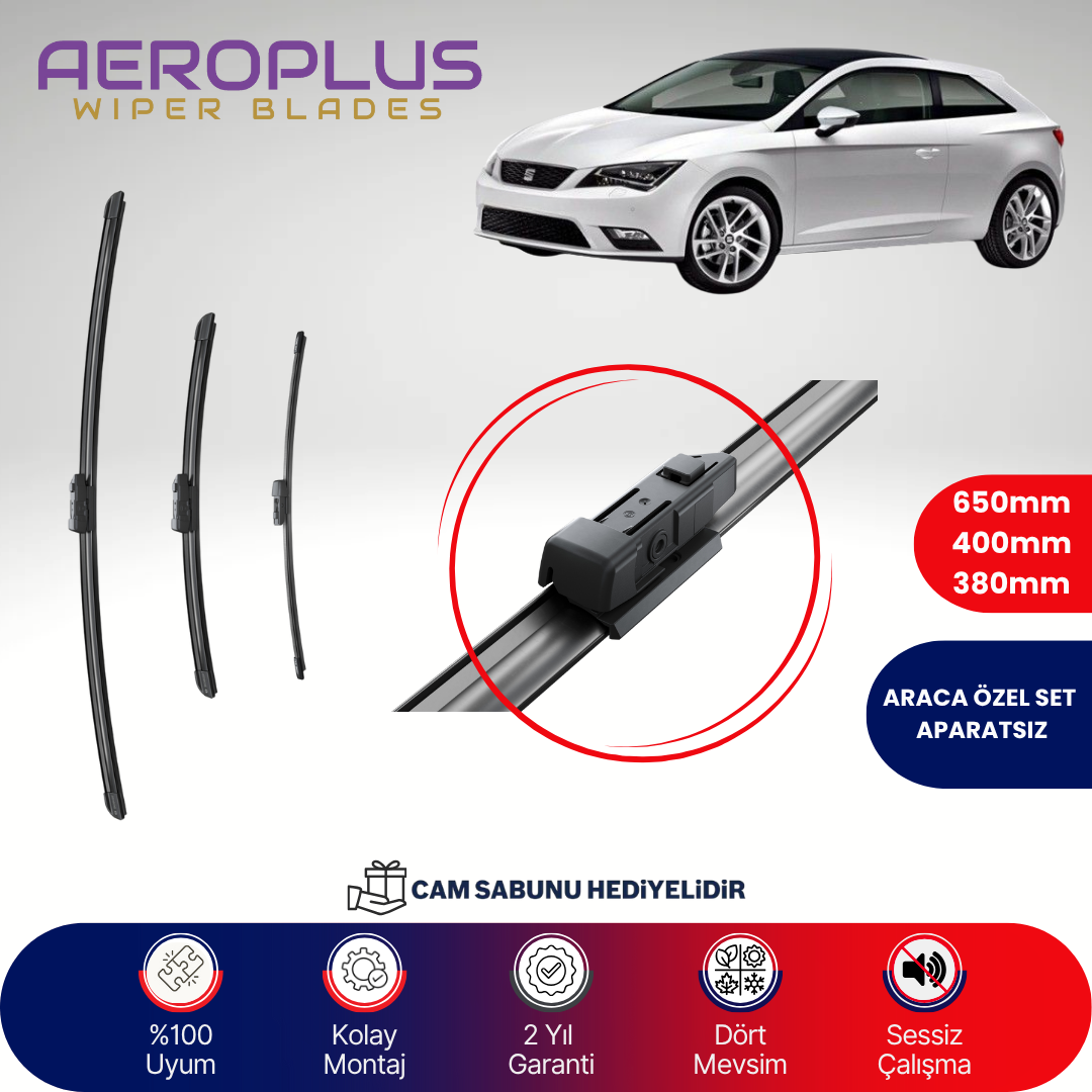 Aeroplus Seat Leon SC 2013-2018 Ön Arka Muz Silecek Takımı