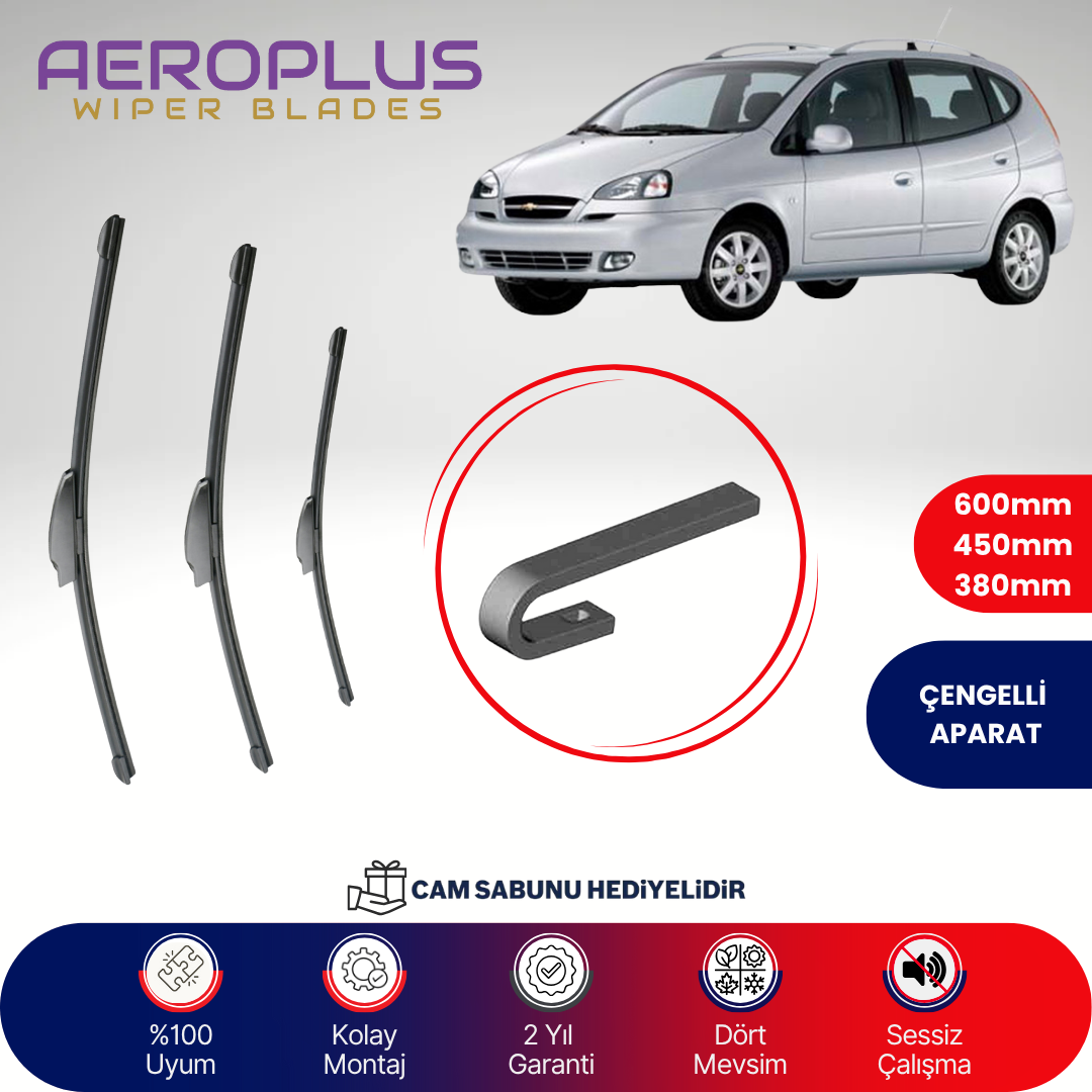 Aeroplus Chevrolet Rezzo 2005-2009 Ön Arka Muz Silecek Takımı