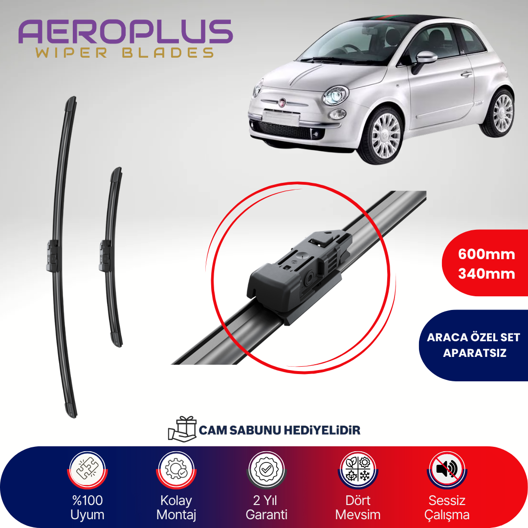 Aeroplus Fiat 500C 2009-2014 Muz Silecek Takımı