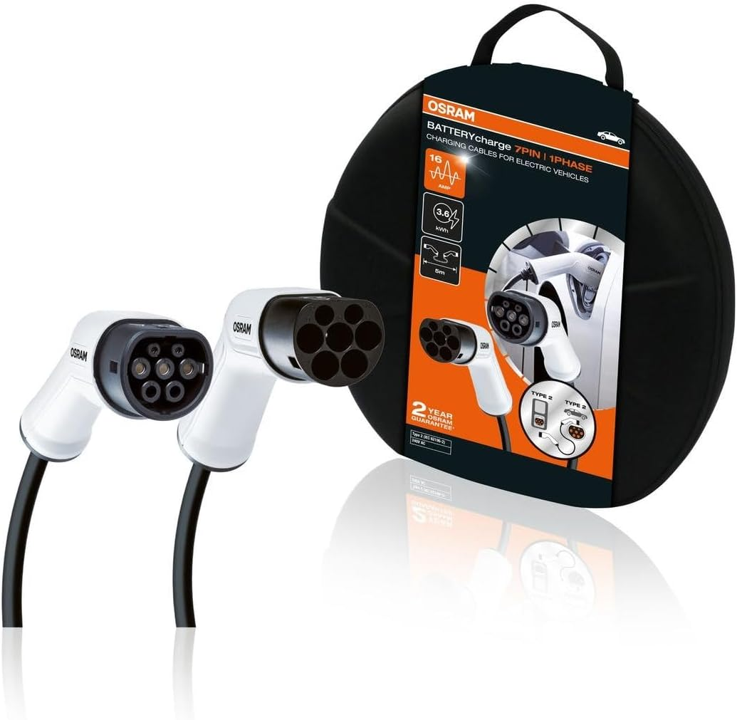 OSRAM BATTERYCharge Tip2 3 faz 3,6kW 16A 5 metre Elektrikli Araç Şarj Kablosu